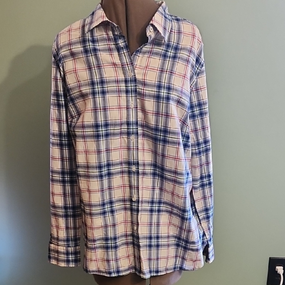 New Talbots Blue Plaid Long Sleeve Shirt